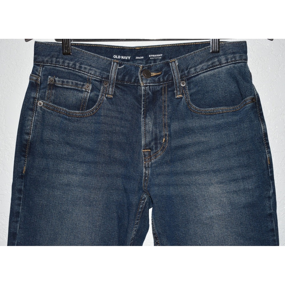 Old Navy Mens Straight Built-In Flex Jeans Dark Wash 29x30 Blue Denim